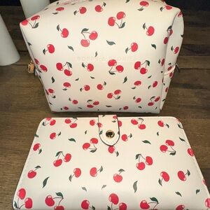 Poppy and Peonies Cherry Print Set Cosmetic Case and Go Anywhere Wallet